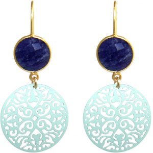 GEMSHINE Damenohrringe mit Mandalas und blauen Saphiren hervorragender Qualität. Ohrhänger Made in Madrid / Spanien. Im eleganten Geschenketui., Metall Farbe:Silber vergoldet