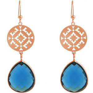 GEMSHINE Damenohrringe mit Mandalas und Blautopas Edelsteinen hervorragender Qualität. Ohrhänger. Made in Madrid / Spanien. Im eleganten Geschenketui geliefert., Metall Farbe:Silber rose vergoldet