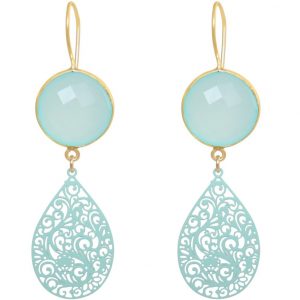 GEMSHINE Damenohrringe mit Mandalas und Chalcedon Edelsteinen. Ohrhänger. Made in Madrid / Spanien. Im eleganten Geschenketui geliefert., Metall Farbe:Silber vergoldet