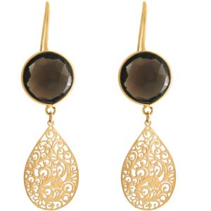 GEMSHINE Damenohrringe mit Mandalas und Rauchquarzen hervorragender Qualität. Ohrhänger. Made in Madrid / Spanien. Im eleganten Geschenketui., Metall Farbe:Silber vergoldet