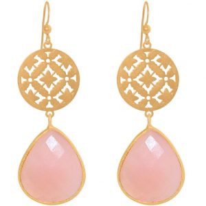 GEMSHINE Damenohrringe mit Mandalas und Rosenquarz Edelsteinen hervorragender Qualität. Ohrhänger. Made in Madrid / Spanien. Im eleganten Geschenketui geliefert., Metall Farbe:Silber vergoldet