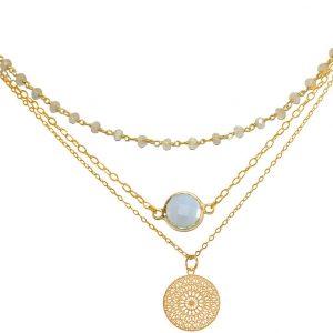 GEMSHINE Halskette Choker mit facettierten Mondsteinen und Mandala. 925 Silber oder hochwertig vergoldet. Qualitätsvoller Schmuck Made in München / Deutschland, Metall Farbe:Silber vergoldet