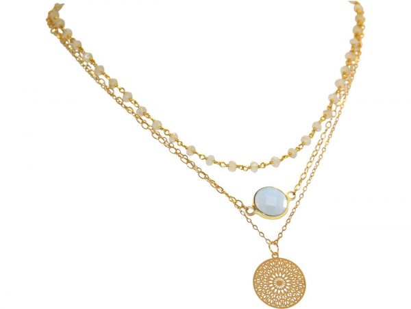 GEMSHINE Halskette Choker mit facettierten Mondsteinen und Mandala. 925 Silber oder hochwertig vergoldet. Qualitätsvoller Schmuck Made in München / Deutschland, Metall Farbe:Silber vergoldet – Bild 3