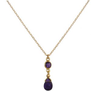 GEMSHINE Halskette mit Amethysten, violett und lila. Edelstein Tropfen Anhänger hochwertig vergoldet an 45 cm Kette. Made in München / Deutschland. Im edlen Etui geliefert. Auch als SET mit Ohrringen.