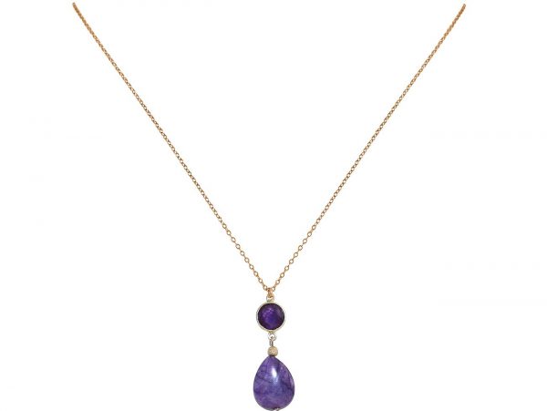 GEMSHINE Halskette mit Amethysten. Edelstein Anhänger aus Silber, vergoldet, rose vergoldet an 60 cm Kette. Made in München / Deutschland. Im edlen Schmucketui geliefert. Auch als Set mit Ohrringen. – Bild 3