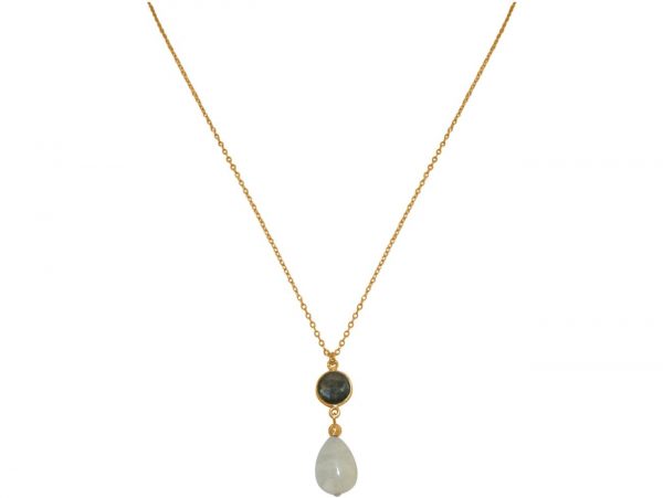 GEMSHINE Halskette mit Aquamarin und Labradorit. Anhänger aus 925 Silber oder hochwertig vergoldet an 60 cm Kette. Made in München / Deutschland. Im edlen Etui geliefert. Auch als Set mit Ohrringen. – Bild 3