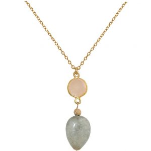 GEMSHINE Halskette mit Aquamarin und Rosenquarz. Anhänger aus 925 Silber oder hochwertig vergoldet an 60 cm Kette. Made in München / Deutschland. Im edlen Etui geliefert. Auch als Set mit Ohrringen.