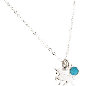 GEMSHINE Halskette mit Einhorn und Türkis Edelstein. Anhänger aus 925 Silber an einer 45cm Halskette. Silber, vergoldet, rose vergoldet. Made in Spanien.