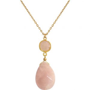 GEMSHINE Halskette mit Rosenquarz Edelsteinen. Anhänger aus Silber, vergoldet, rose vergoldet an 60 cm Kette. Made in München / Deutschland. Im edlen Schmucketui geliefert. Auch als Set mit Ohrringen.