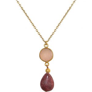 GEMSHINE Halskette mit Rosenquarz Edelsteinen. Anhänger aus Silber, vergoldet, rose vergoldet an 60 cm Kette. Made in München / Deutschland. Im edlen Schmucketui geliefert. Auch als Set mit Ohrringen.