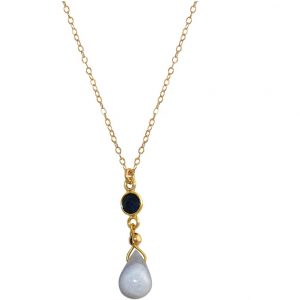 GEMSHINE Halskette mit Saphir und blauem Achat. Edelstein Tropfen Anhänger hochwertig vergoldet an 45cm Kette. Made in München / Deutschland. Im edlen Schmucketui geliefert. Auch als SET mit Ohrringen