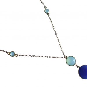 GEMSHINE Halskette mit Saphir und Chalcedon. Anhänger aus 925 Silber, gelb oder rose vergoldet. Made in München / Deutschland. Im edlen Etui. Auch als SET mit Ohrringen., Metall Farbe:Silber
