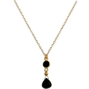 GEMSHINE Halskette mit schwarzen Onyx Edelsteinen. 925 Silber oder hochwertig vergoldeter Tropfen Anhänger an 45 cm Kette. Made in München / Deutschland. Im edlen Etui. Auch als SET mit Ohrringen.