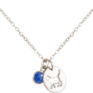 GEMSHINE Katze Anhänger mit Edelstein. 925 Silber, hochwertig vergoldet oder rose 45cm Halskette. Geschenk mit Haustier - Made in Spain, MetallStein:Silber Saphir