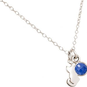 GEMSHINE Katze Anhänger mit Edelstein. 925 Silber, hochwertig vergoldet oder rose 45cm Halskette. Geschenk mit Haustier - Made in Spain, MetallStein:Silber Saphir