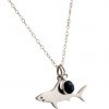 GEMSHINE Maritim Nautics Halskette mit Haifisch aus 925 Silber, hochwertig vergoldet oder rose im Navy Stil mit blauem Saphir - Made in Madrid, Spanien, Metall Farbe:Silber
