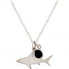GEMSHINE Maritim Nautics Halskette mit Haifisch aus 925 Silber, hochwertig vergoldet oder rose im Navy Stil mit blauem Saphir - Made in Madrid, Spanien, Metall Farbe:Silber – Bild 3