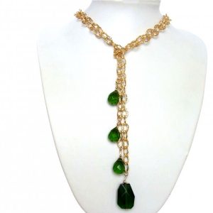 Gemshine - Damen - Halskette  - Lariat - Vergoldet - Turmalin Quarz -Tropfen - Grün - 100 cm