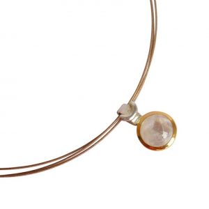 Gemshine - Damen - Halskette - 925 Silber - Vergoldet - Mondstein - Weiß - 10mm