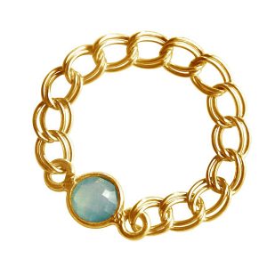 Gemshine - Damen - Ring - Vergoldet - Chalcedon - Meeresgrün - Beweglich - Geschmeidig