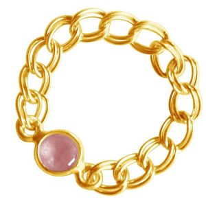 Gemshine - Damen - Ring - Vergoldet - Rosenquarz - Rosa - Beweglich - Geschmeidig