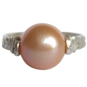 Gemshine - Damen - Ring - Spannring - 925 Silber - Zuchtperle - Lachs - Rose - 8mm, Ringgröße:55 (17.5)