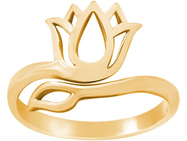 GEMSHINE Größenverstellbarer Ring aus hochwertig vergoldetem 925 Silber mit YOGA Lotusblume. Hervorragende Qualität und Verarbeitung. Made in Madrid / Spanien. Im eleganten Schmucketui geliefert.