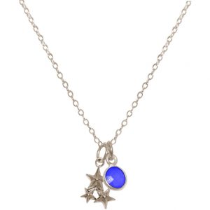 GEMSHINE Hochwertige Halskette mit Sternenkonstellation. Anhänger 925 Silber, vergoldet oder rose, Edelstein Auswahl. Made in Madrid / Spain., Metall Farbe:Silber, Stein:Saphir