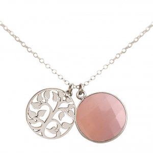 Gemshine - Damen - Halskette - Anhänger - LEBENSBAUM - 925 Silber - Rosenquarz - Rosa - 45 cm
