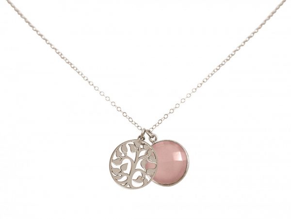 Gemshine - Damen - Halskette - Anhänger - LEBENSBAUM - 925 Silber - Rosenquarz - Rosa - 45 cm – Bild 5