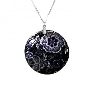 Gemshine - Damen - Halskette - Anhänger - Medaillon - Perlmutt - FLOWERS - 925 Silber - Schwarz - 5 cm