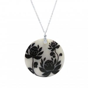 Gemshine - Damen - Halskette - Anhänger - Medaillon - Perlmutt - ROSES - 925 Silber - Schwarz - Weiß - 5 cm
