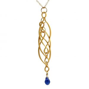 Gemshine - Damen - Halskette - Anhänger - Iolith - 925 Silber - Vergoldet  - Blau - INFINITY - 7,5 cm