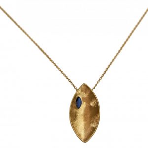 Gemshine - Damen - Halskette - Anhänger - 925 Silber - Vergoldet - Marquise - Minimalistisch - Design - Iolith - Blau - 45 cm