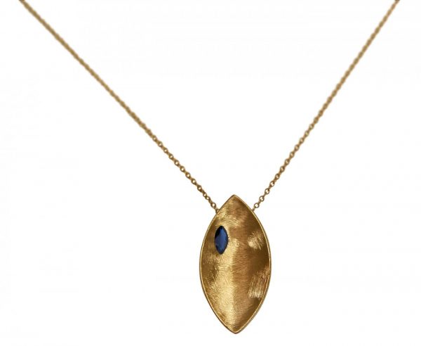 Gemshine - Damen - Halskette - Anhänger - 925 Silber - Vergoldet - Marquise - Minimalistisch - Design - Iolith - Blau - 45 cm