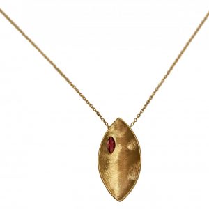 Gemshine - Damen - Halskette - Anhänger - 925 Silber - Vergoldet - Marquise - Minimalistisch - Design - Granat - Rot - 45 cm