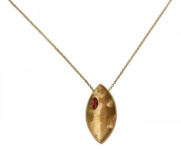 Gemshine - Damen - Halskette - Anhänger - 925 Silber - Vergoldet - Marquise - Minimalistisch - Design - Granat - Rot - 45 cm