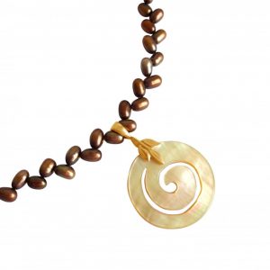 Gemshine - Damen - Halskette - Anhänger - Medaillon - Perlen - Perlmutt - Vergoldet - Bronze - Creme - 5 cm