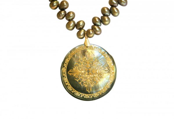 Gemshine - Damen - Halskette - Anhänger - Medaillon - Perlen - Perlmutt - Vergoldet - Bronze - Grau - 5 cm – Bild 5