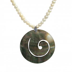 Gemshine - Damen - Halskette - Anhänger - Medaillon - Perlen - 925 Silber - Perlmutt - Grau - 5 cm