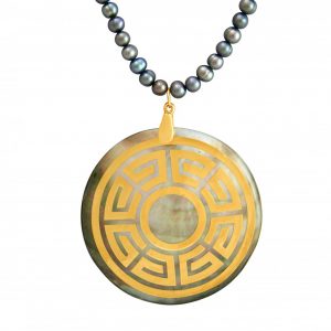 Gemshine - Damen - Halskette - Anhänger - Medaillon - Perlen - Perlmutt - Vergoldet - Bronze - Grau - Tahiti - 5 cm