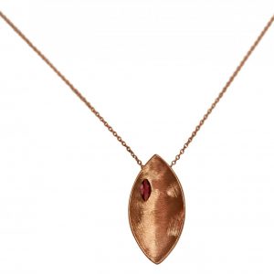 Gemshine - Damen - Halskette - Anhänger - 925 Silber - Rose Vergoldet - Marquise - Minimalistisch - Design - Granat - Rot - 45 cm