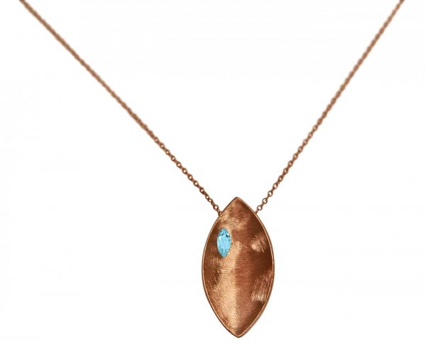 Gemshine - Damen - Halskette - Anhänger - 925 Silber - Rose Vergoldet - Marquise - Minimalistisch - Design - Topas - Blau - 45 cm