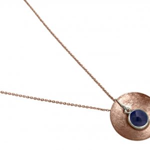 Gemshine - Damen - Halskette - Anhänger - 925 Silber - Rose Vergoldet - Schale -  Geometrisch - Design - Saphir - Blau - 45 cm