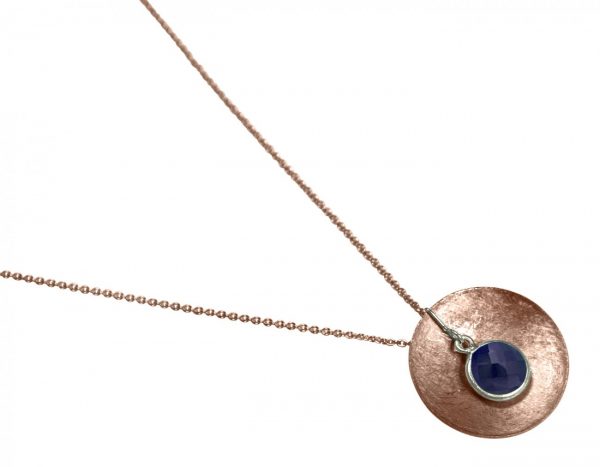 Gemshine - Damen - Halskette - Anhänger - 925 Silber - Rose Vergoldet - Schale -  Geometrisch - Design - Saphir - Blau - 45 cm