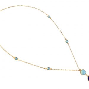 GEMSHINE Halskette mit Saphir und Chalcedon. Anhänger aus 925 Silber, gelb oder rose vergoldet. Made in München / Deutschland. Im edlen Etui. Auch als SET mit Ohrringen., Metall Farbe:Silber rose vergoldet
