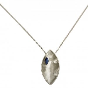 Gemshine - Damen - Halskette - Anhänger - 925 Silber - Marquise - Minimalistisch - Design - Iolith - Blau - 45 cm