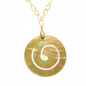 Gemshine - Damen - Halskette - Anhänger - Medaillon - Vergoldet - Perlmutt - Creme Gold - 5 cm