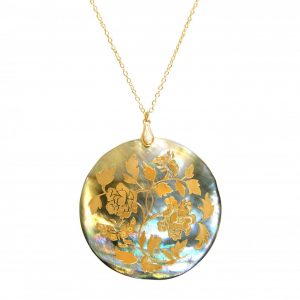 Gemshine - Damen - Halskette - Anhänger - Medaillon - Perlmutt - Vergoldet - Grau - 5 cm