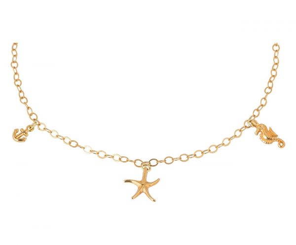 GEMSHINE Maritim Nautics Halskette mit Seepferd, Seestern und Anker Charms aus 925 Silber, hochwertig vergoldet oder rose im Navy Stil - Made in Madrid, Spanien, Metall Farbe:Silber vergoldet – Bild 3